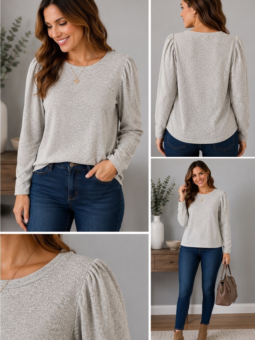 Everly Heather Gray Long Sleeve Top